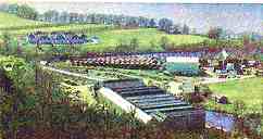 Pipe works, adjacent to shinty field, with aluminium factory in foreground